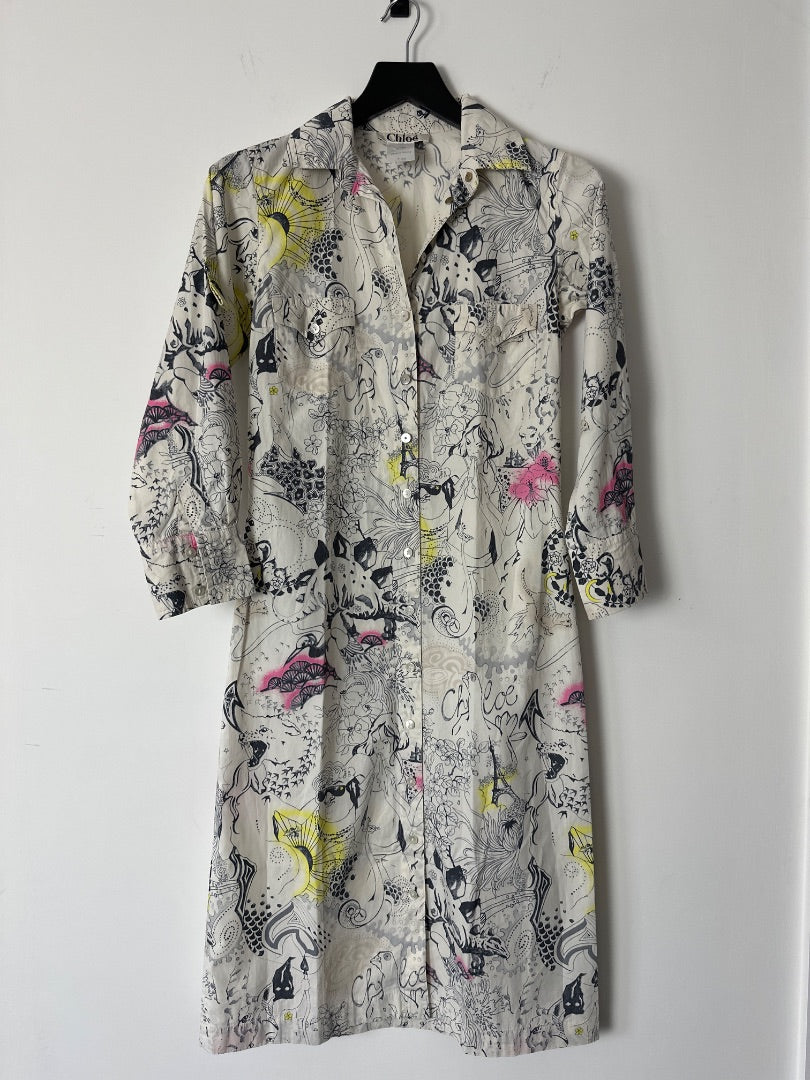 Chloe Multicoloured Patterned iconic shirt dress, Size 36