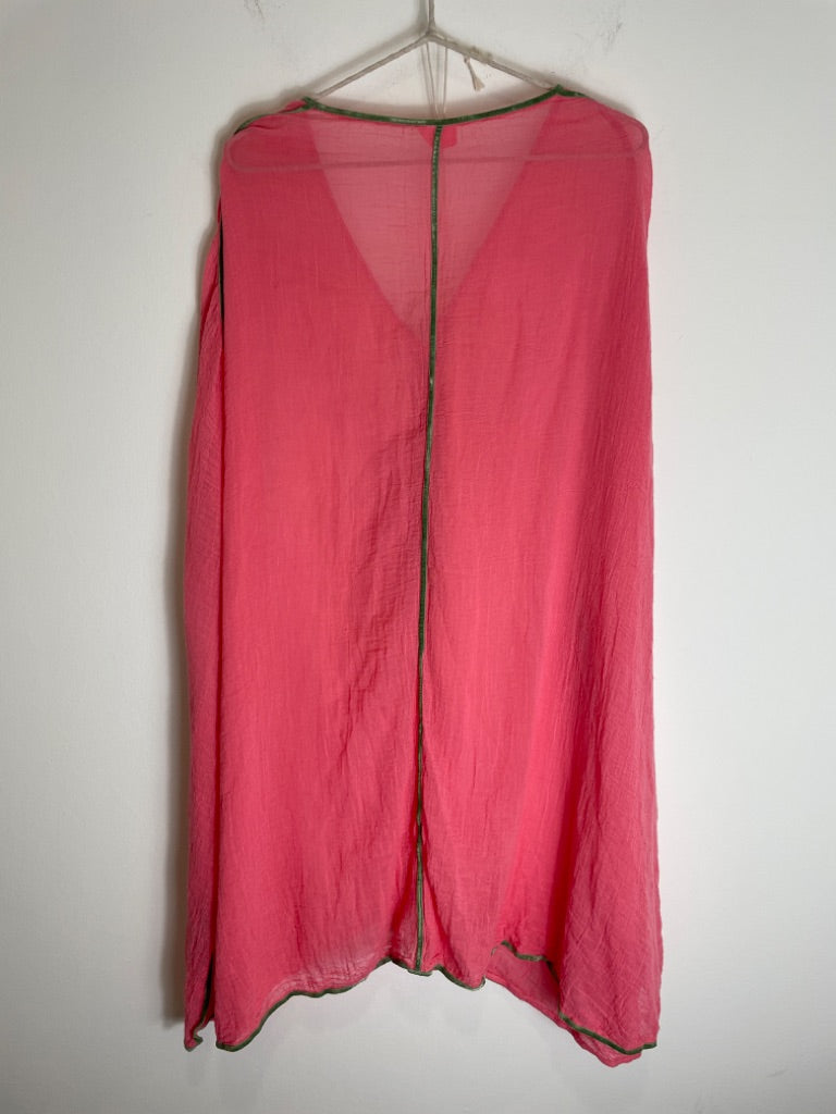 Ambas Italy Strawberry Pink Panarea Velvet Trim Poncho, Size One Size