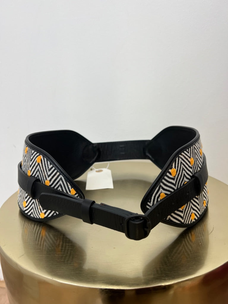 missoni black leather and fabric wide buckle belt, Size small