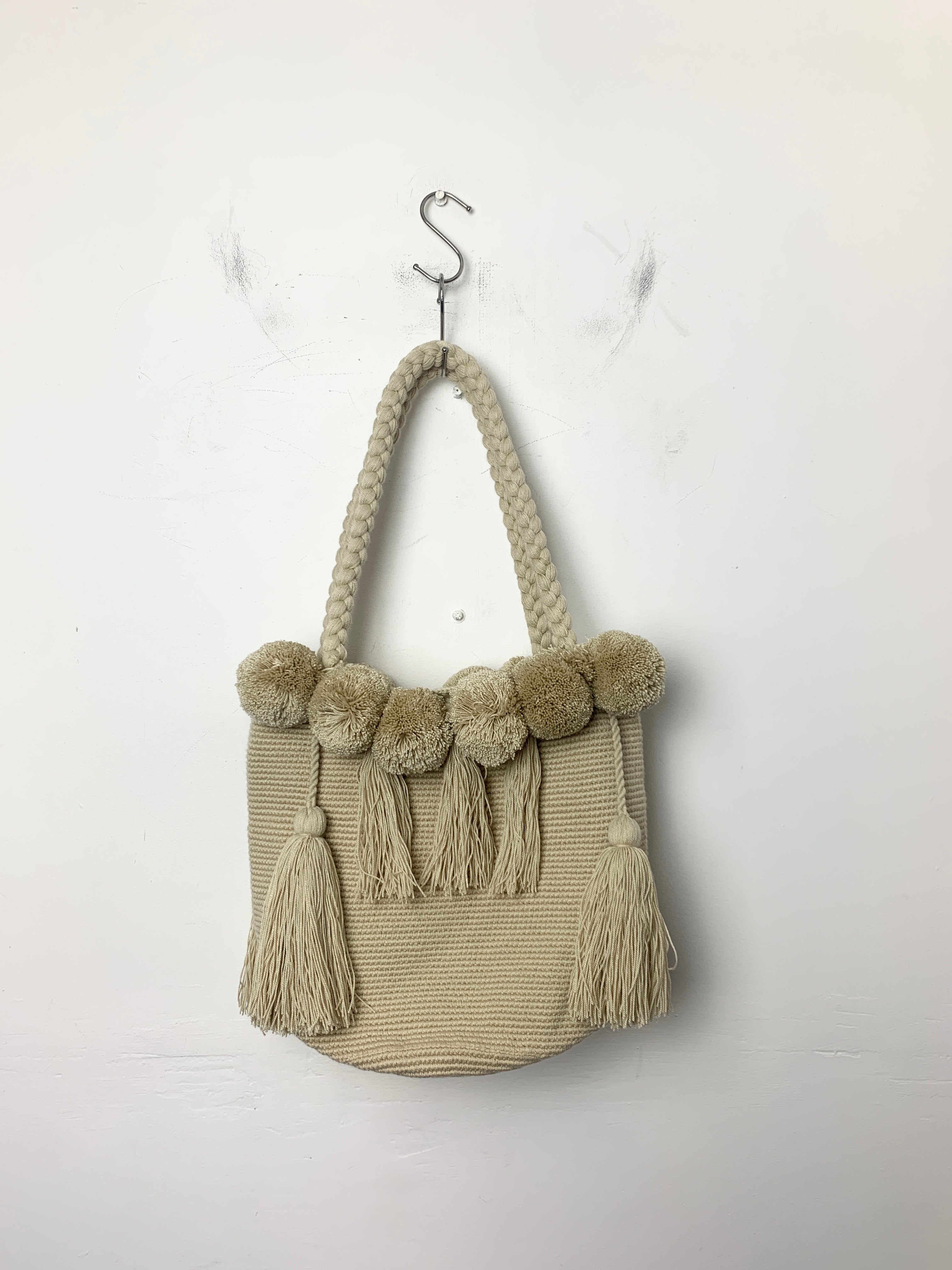 Columbia Collective Wayuu Ecru Pom Pom Bag