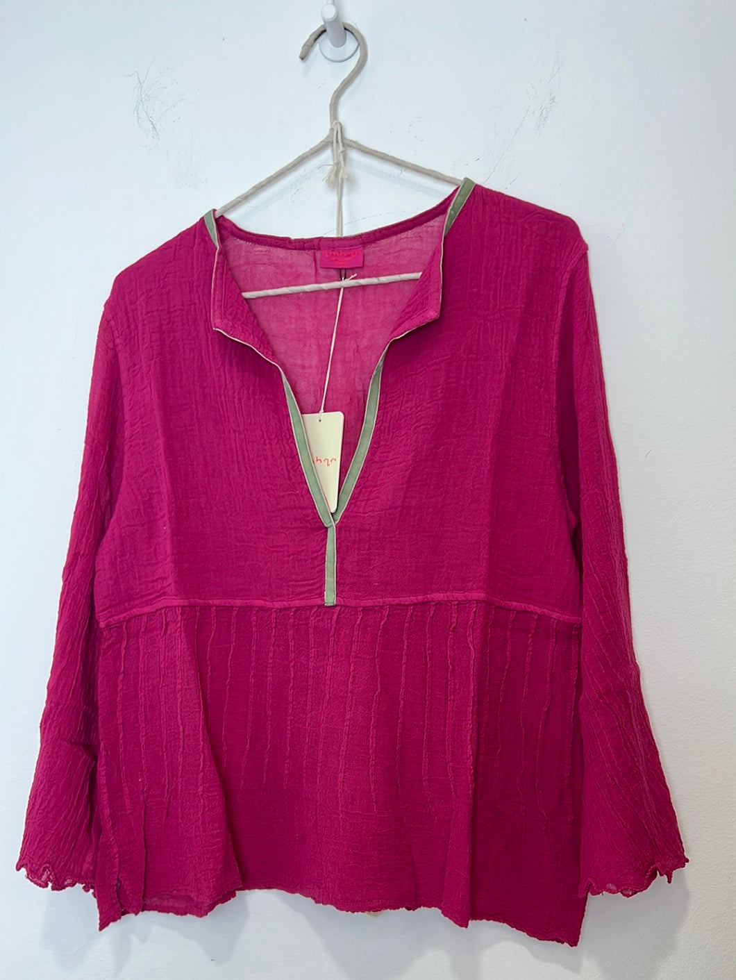 Ambas Italy Fuchsia Greca Cotton Shirt, Size M/L