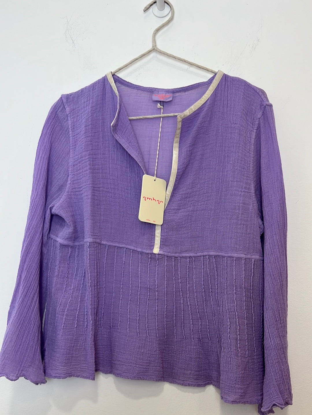 Ambas Italy Lavender Greca Cotton Shirt, Size M/L