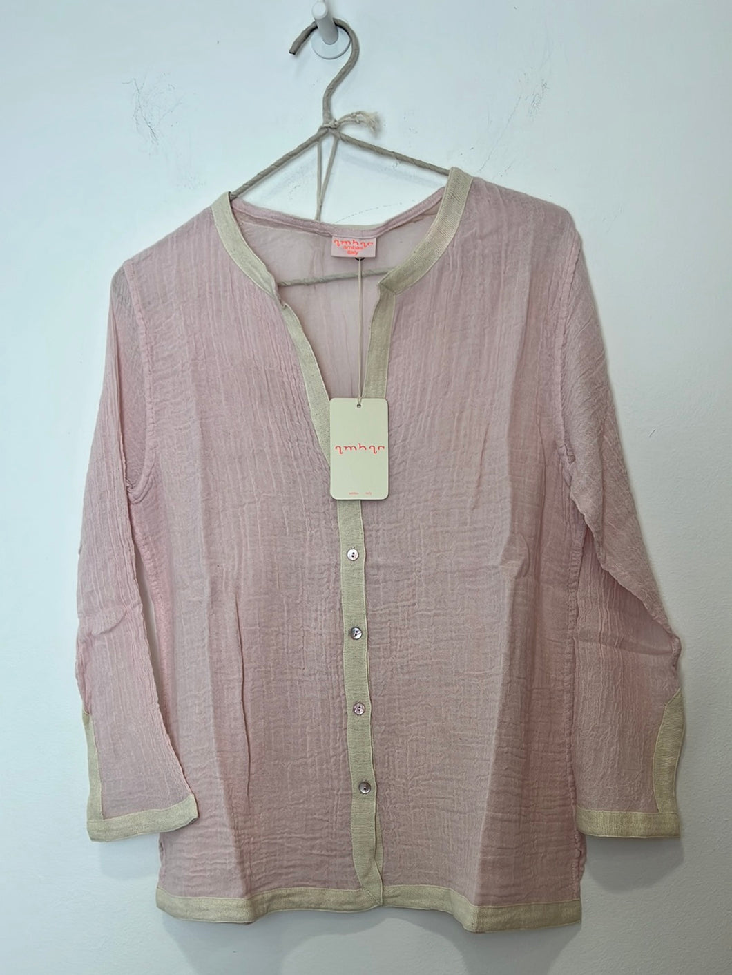 Ambas Italy Pale Pink Ruffolo Cotton Beach Shirt, Size M/L